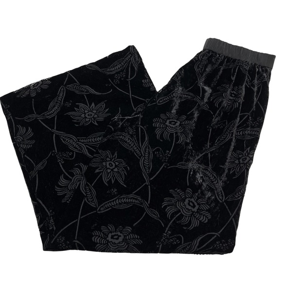 Ted Baker Pants Womens 8-10 Black Burnout Velvet Pull On Wide Leg Event Cocktail - Picture 3 of 11